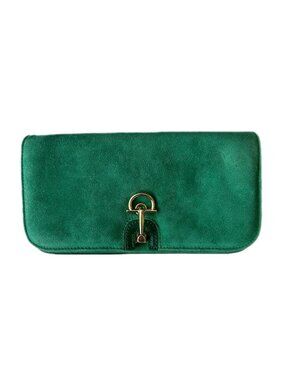 Talbots Suede Leather Clutch Handbag Gold Metal Hardware